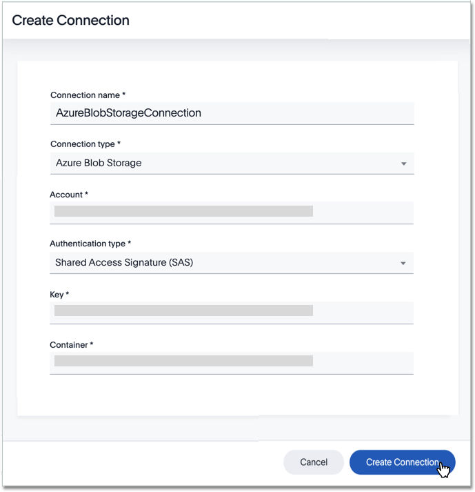 Add a connection to Azure Blob Storage